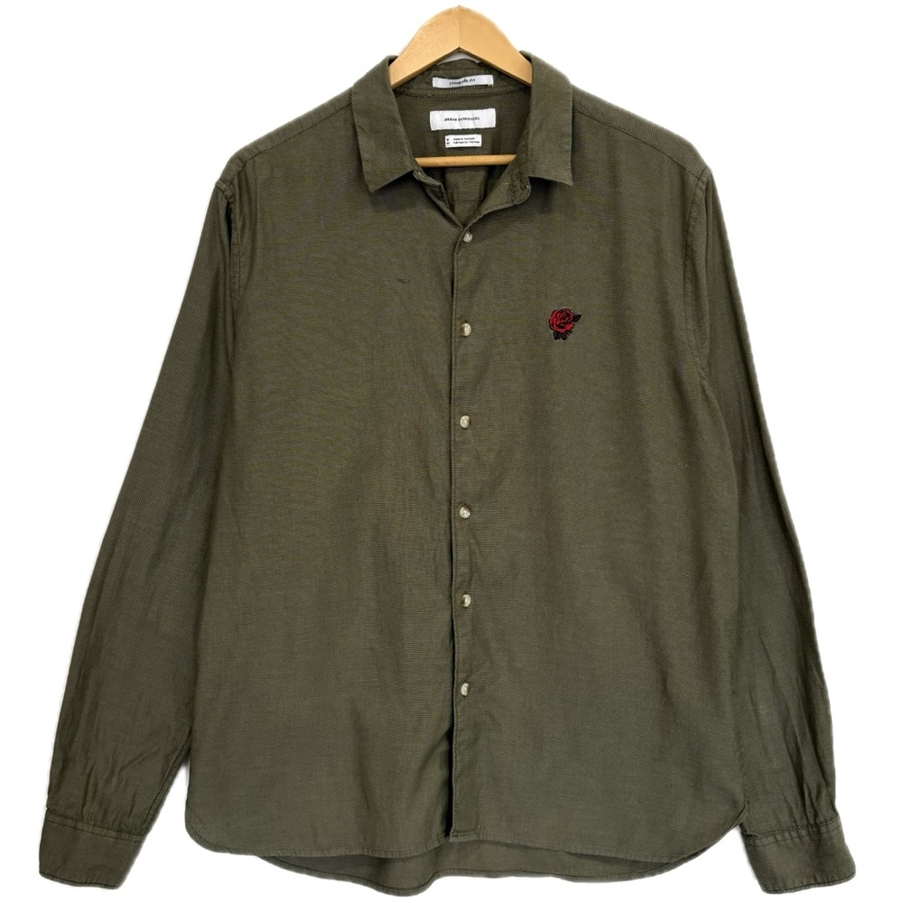 Urban Outfitters Mens Embroidered Rose Button Down Shirt Size M Long Sleeve